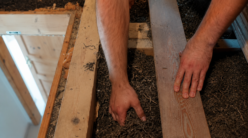 Seegrasdämmung ohne Handschuhe
